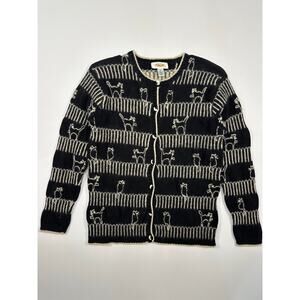 Talbots Cotton/Wool Cardigan Sweater with Stitched Black Cats on Fence Sz Small